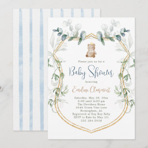 Bear Baby Shower-inbjudan - Blue Inbjudningar