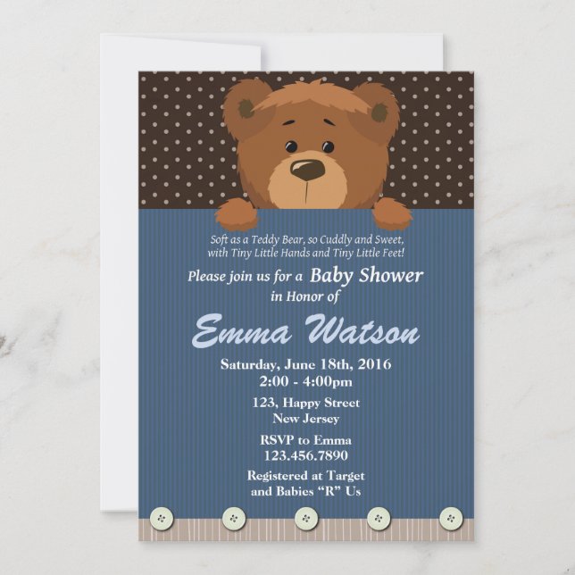 Bear Baby Shower-inbjudan Inbjudningar (Framsida)