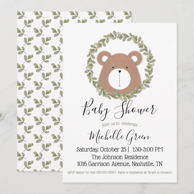 Bear Baby Shower-inbjudan Inbjudningar (Fram/baksida)