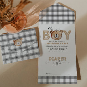Bear Baby Shower-inbjudan + löstagbart omfång i et