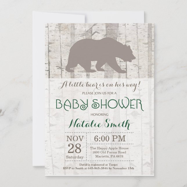 Bear Baby Shower-inbjudan Rustic Woodland Inbjudningar (Framsida)