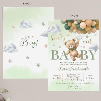 Bear Baby Shower Inbjudan, vi kan vänta tills Invi Inbjudningar