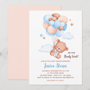 Bear Baby Shower-inbjudningar - Balloon Himmel Boy Inbjudningar