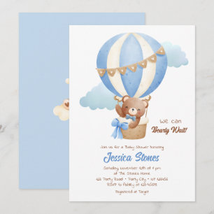 Bear Baby Shower-inbjudningar Boy-Luftballonger Inbjudningar