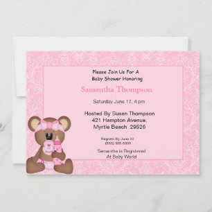 Bear Baby Shower-inbjudningar (Rosa) Inbjudningar