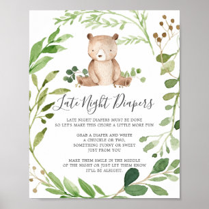 Bear Baby Shower Late Sate Natt Diaper Sign Poster