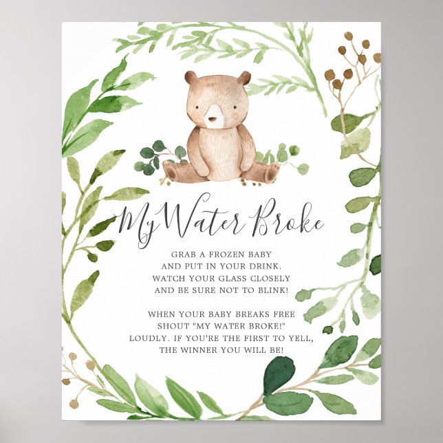 Bear Baby Shower My Vatten Fattig Sign Poster (Framsidan)