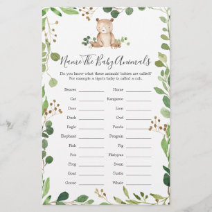 Bear Baby Shower Namn Baby djur