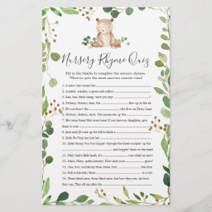 Bear Baby Shower Nursery Rhyme Quiz-spel