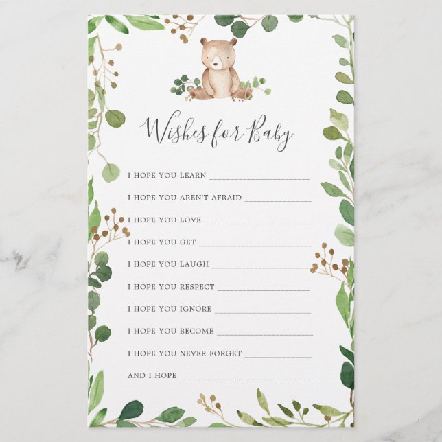 Bear Baby Shower Önskemål för Baby (Framsida)