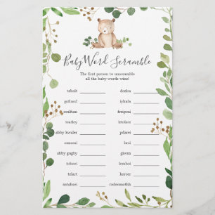 Bear Baby Shower Ord Scramble Game