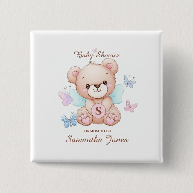 Bear Baby Shower-Personlig Knapp (Framsida)