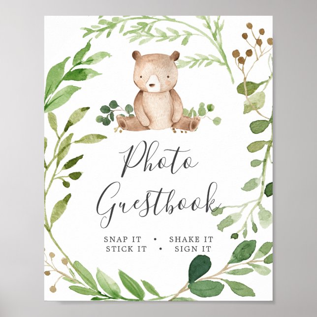 Bear Baby Shower Photo Guestbook-tecken Poster (Framsidan)