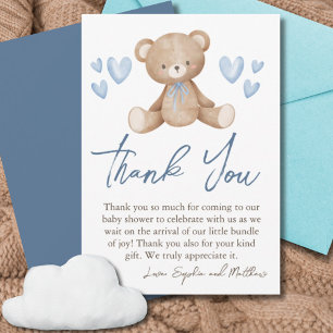 Bear Baby Shower, Pojke, Blue Hearast Tack Kort