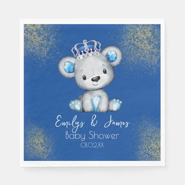 Bear Baby Shower Prince Sparkly Blue Boys Pappersservett (Framsidan)