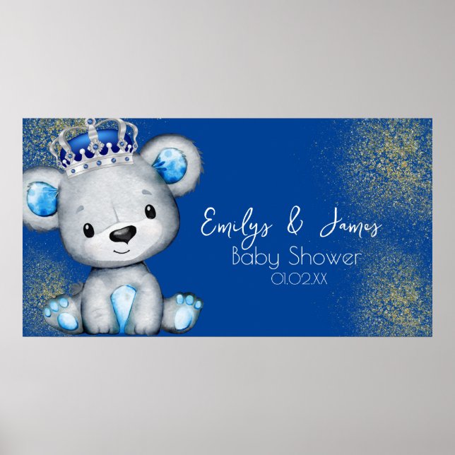 Bear Baby Shower Prince Sparkly Blue Boys Poster (Framsidan)