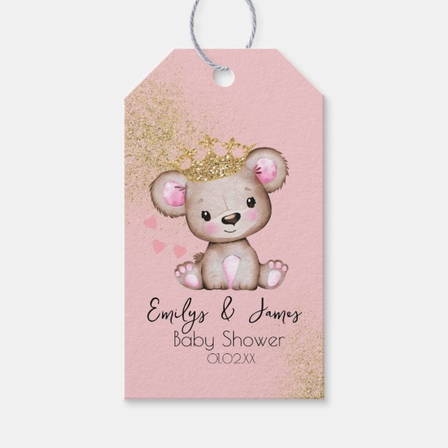 Bear Baby Shower Princess Sparkly Rosa B Presentetikett (Framsidan)