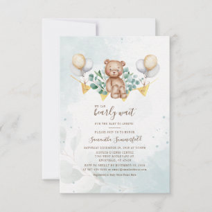 Bear Baby Shower Script Eucalyptus Greenery Inbjudningar