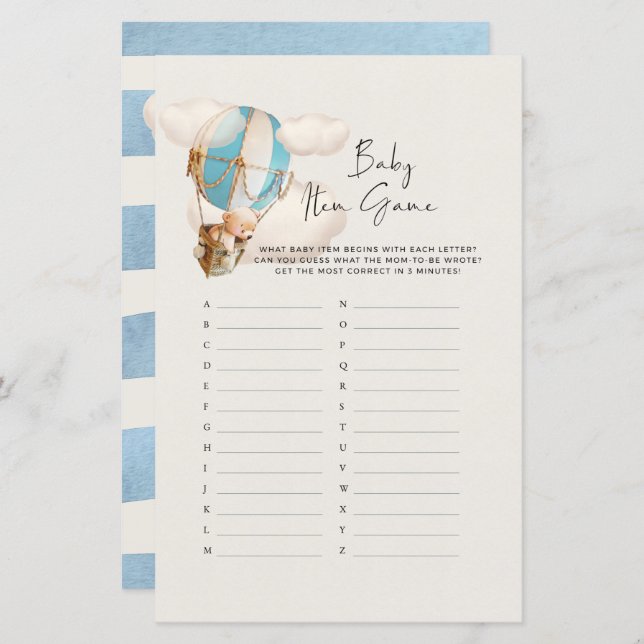 Bear Baby Shower-spel - Baby-artikelspel (Fram/baksida)