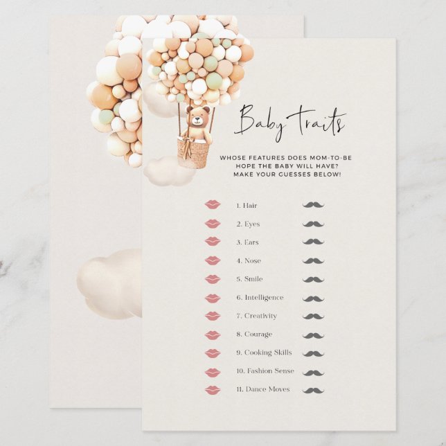 Bear Baby Shower-spel - Baby-fack (Fram/baksida)