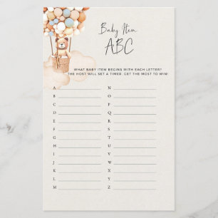 Bear Baby Shower-spel - Baby-objekt ABC