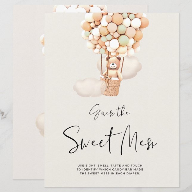 Bear Baby Shower-spel - gissa att söt är  (Fram/baksida)