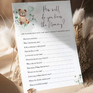 Bear Baby Shower-spel - Hur bra vet du Mamma?