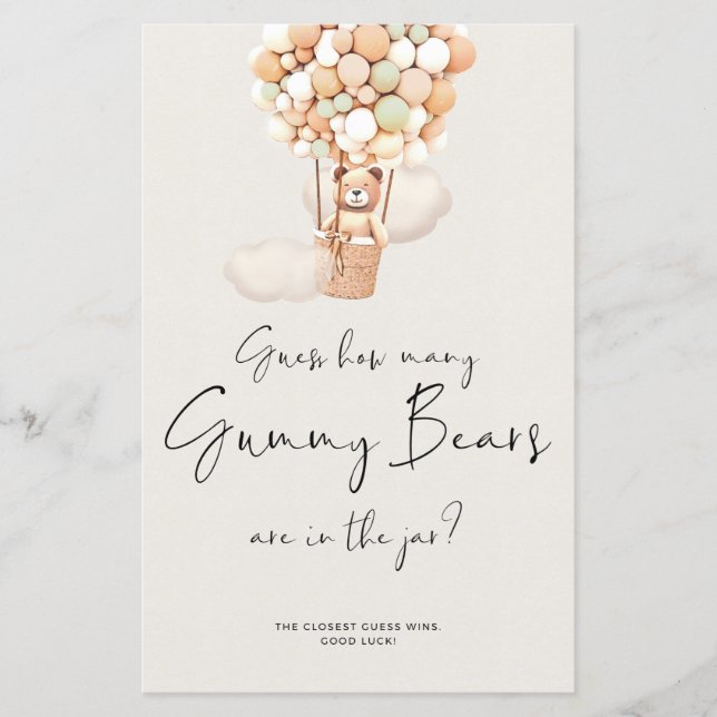 Bear Baby Shower-spel - hur många björnar i Burk (Framsida)