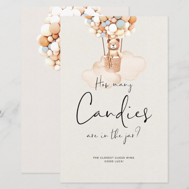 Bear Baby Shower-spel - hur många kaniner? (Fram/baksida)