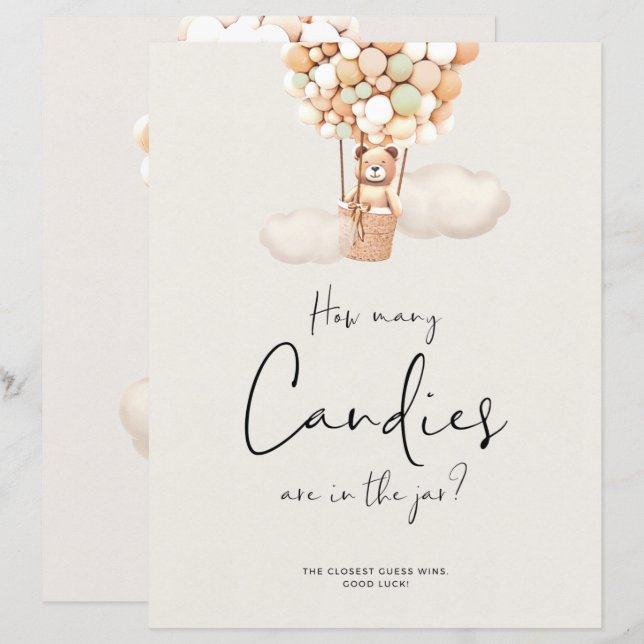 Bear Baby Shower-spel - hur många kaniner i Burk s (Fram/baksida)