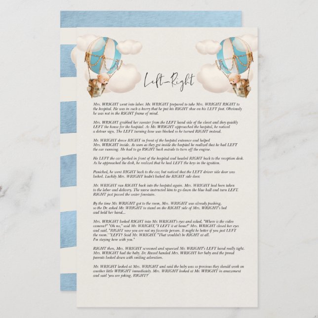 Bear Baby Shower-spel - Lämnat och Höger (Fram/baksida)