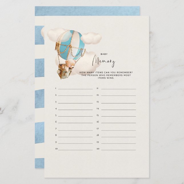 Bear Baby Shower-spel - minne i Baby (Fram/baksida)