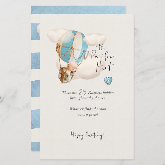 Bear Baby Shower-spel - Nappar Hunt-tecknet (Fram/baksida)