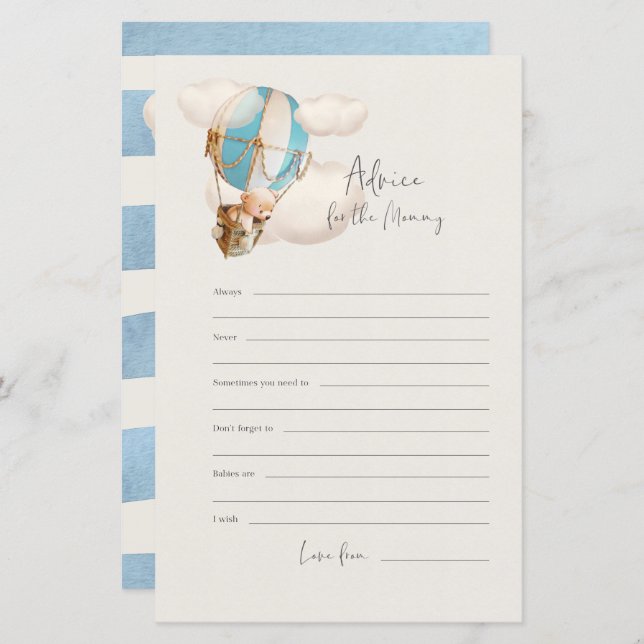 Bear Baby Shower-spel - Råd för Mamman (Fram/baksida)