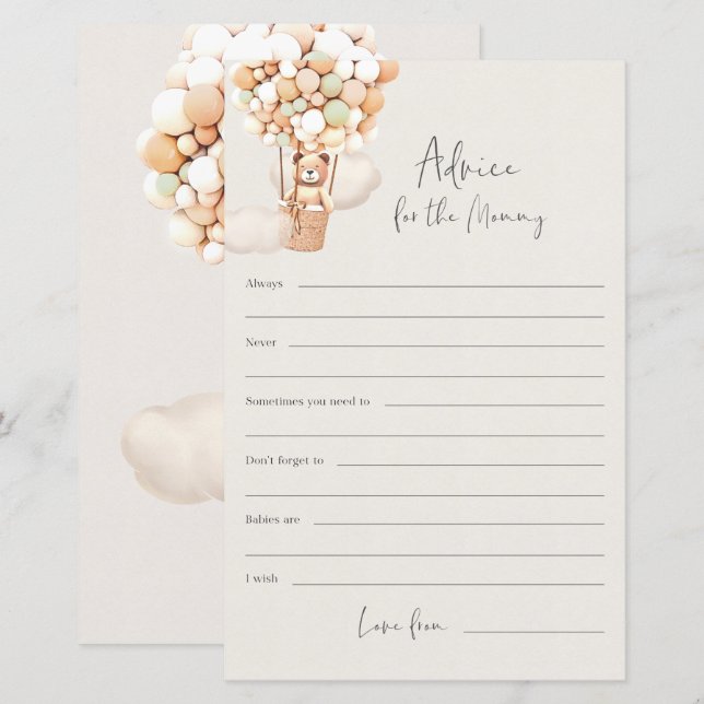 Bear Baby Shower-spel - Råd för Mor (Fram/baksida)