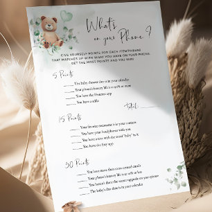 Bear Baby Shower-spel - What's on your Mobil