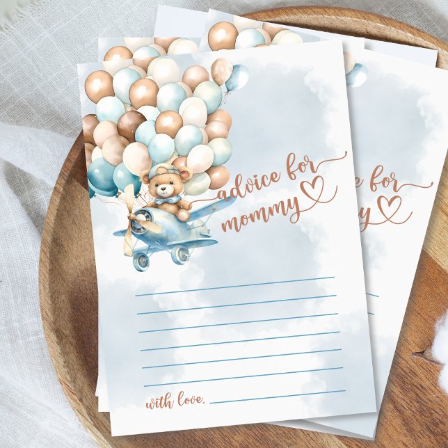 Bear Baby Shower-spelråd för Mamma OSA Kort (We can bearly wait baby shower game, advice for mommy card, boy baby shower, cute teddy bear)
