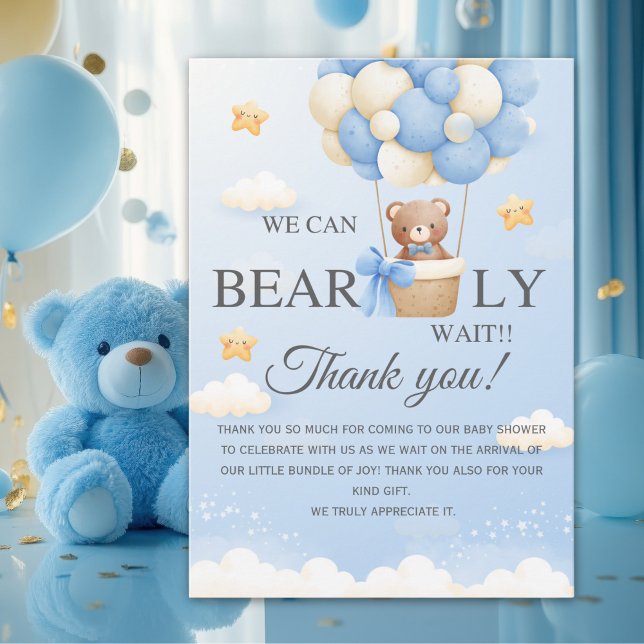 Bear Baby Shower Thank You Card | Boy Shower Tack Kort (Skapare uppladdad)