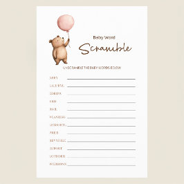 Bear Baby Shower Word Scramble Game Flyer