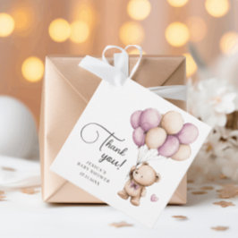 Bear Balloals Pastel Lila Baby Shower Tack Gåvor Etiketter