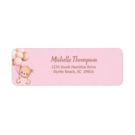 Bear Balloals Watercolor Rosa Label Returadress Etikett