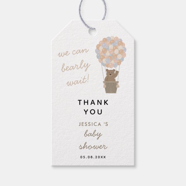 Bear Balloc Gender Neutral Baby Shower Favor Presentetikett (Framsidan)
