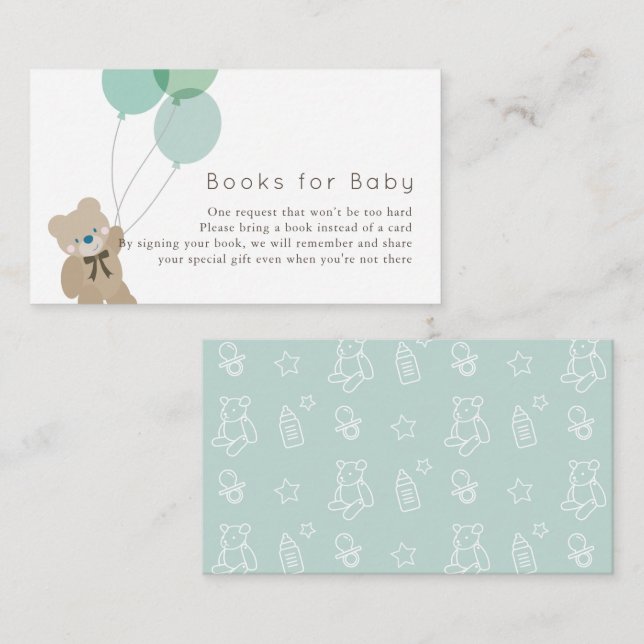 Bear & Ballodels Mint Baby Shower Bok-begäran Tilläggskort (Fram/baksida)