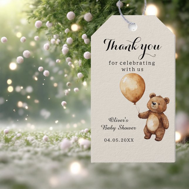 Bear Ballods Clouds Wait Baby Shower Tack Presentetikett (Skapare uppladdad)