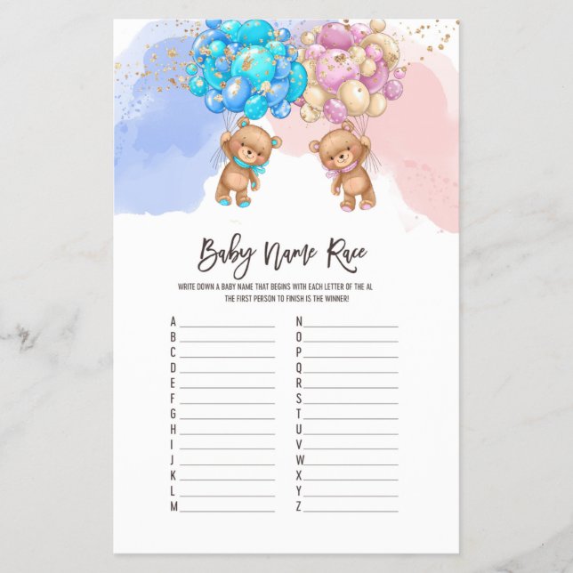 Bear Balloers Baby Namn Tävling ABC Game Flyer (Framsidan)