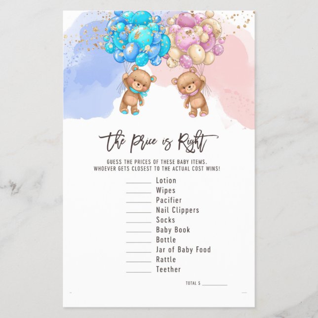 Bear Ballog Höger Pris, Gender Reveal Game Flygblad (Framsidan)