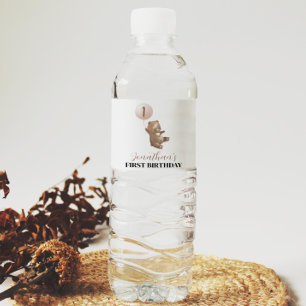 Bear Balloon 1st Birthday Vattenflaska Label Vattenflaskor Etikett