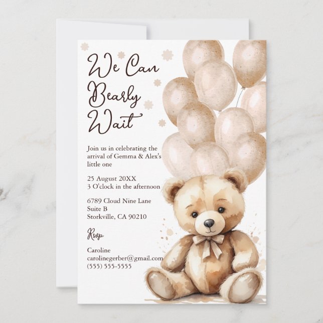 Bear Balloon Baby Shower-inbjudan Inbjudningar (Framsida)
