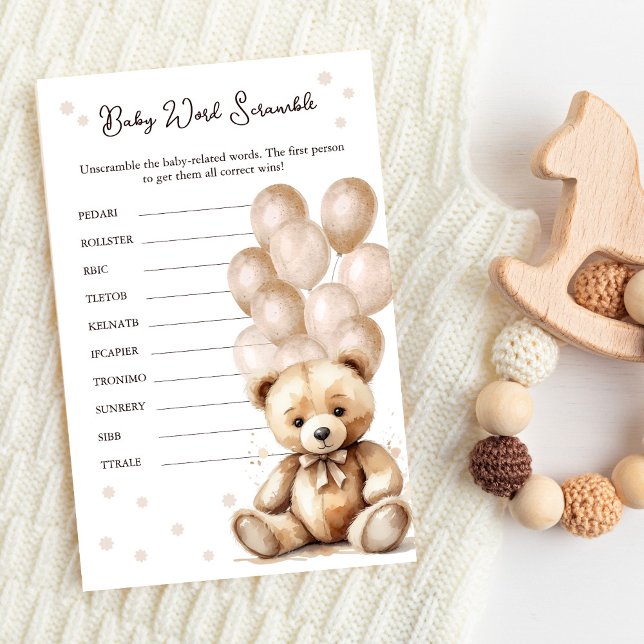 Bear Balloon Baby Shower Ord Scramble Game (Baby Shower Word Scramble Game)