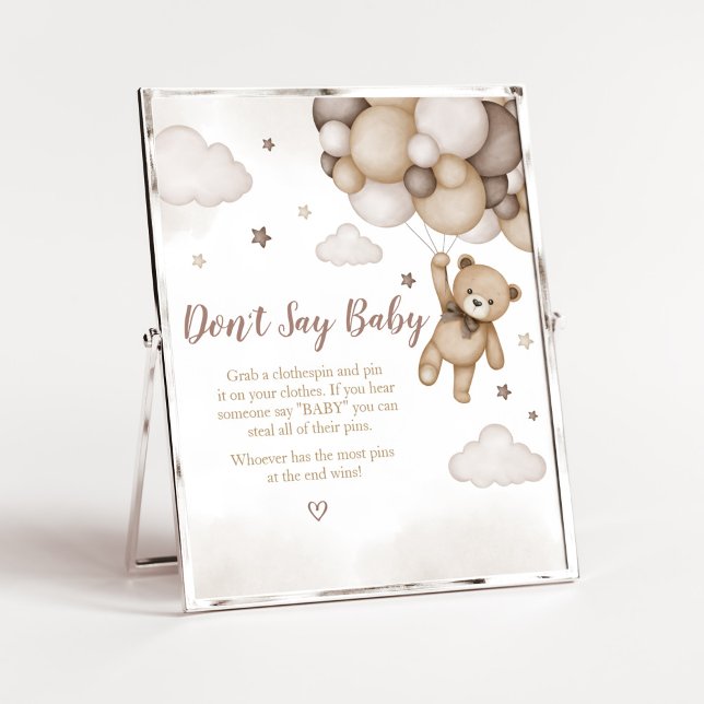 Bear Balloon Baby Shower Säg inte Baby Poster (Brown Boho Bear Baby Shower  Don't Say Baby Sign)